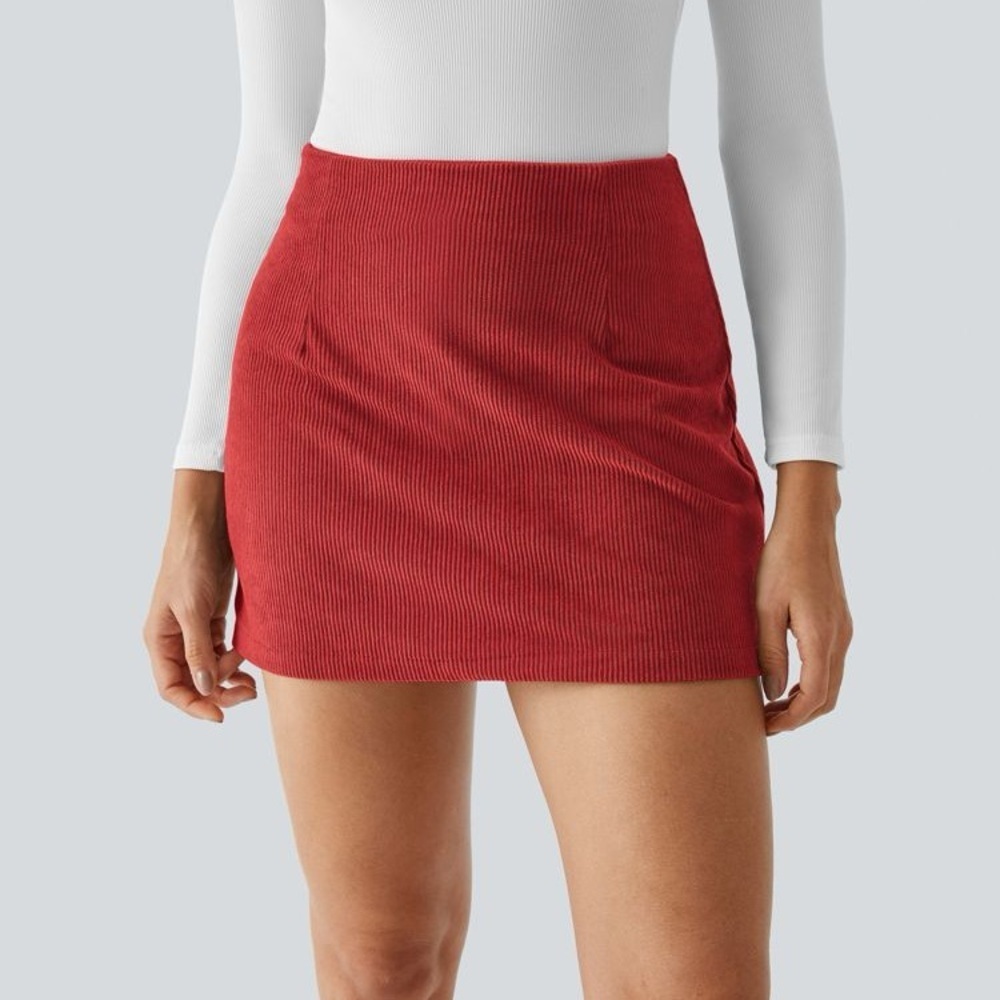 Halara High Waisted Invisible Zipper 2-in-1 Mini Corduroy Casual Skirt XL